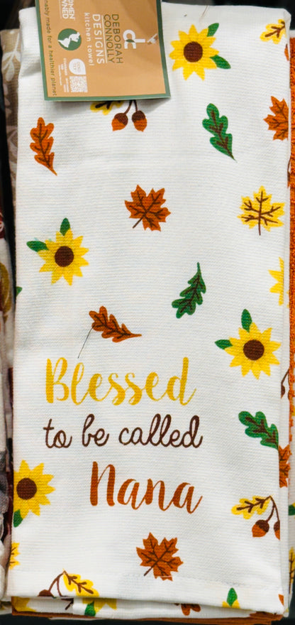 New 3-piece Fall leaf kitchen dish towel set BLESSED TO BE NANA