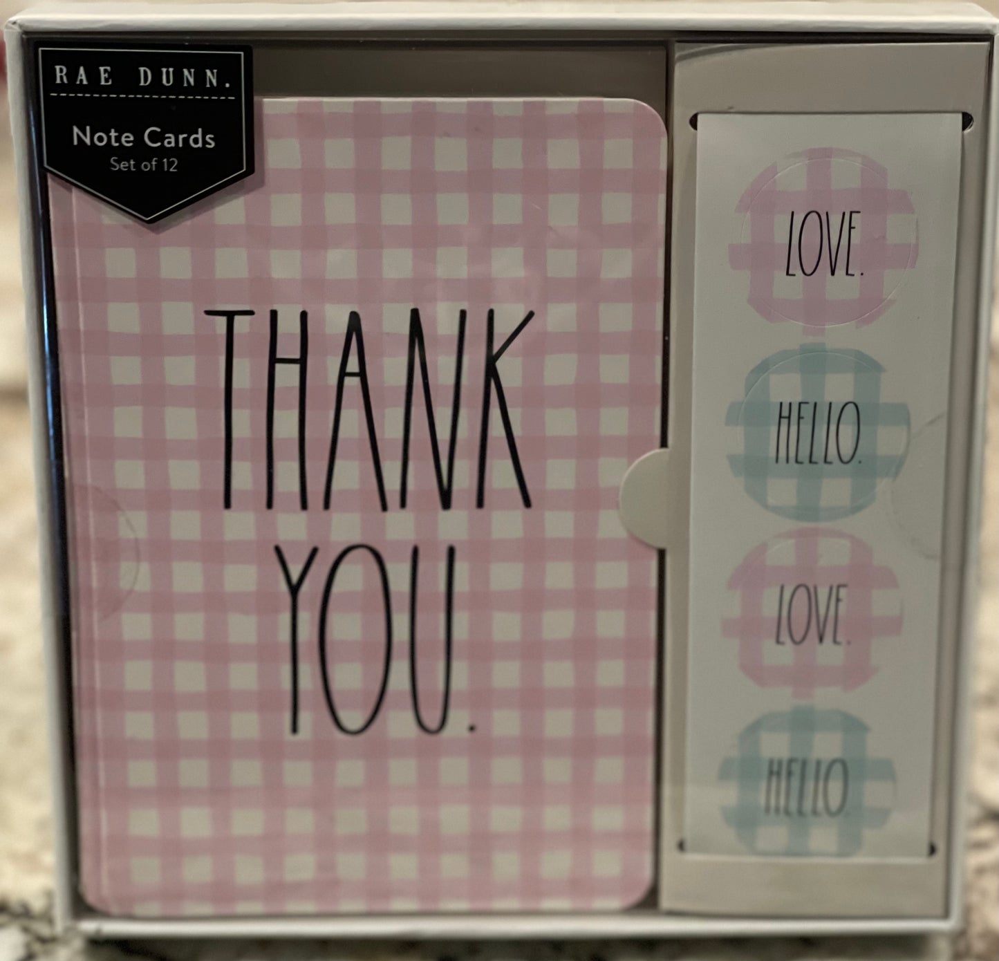 New Rae Dunn pink gingham THANK YOU signature notecard card set