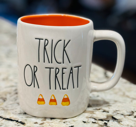 New Rae Dunn white ceramic Halloween coffee mug TRICK OR TREAT