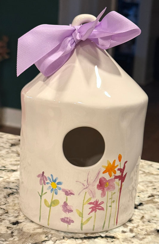 New Rae Dunn white ceramic Magenta pink Lollibird floral birdhouse