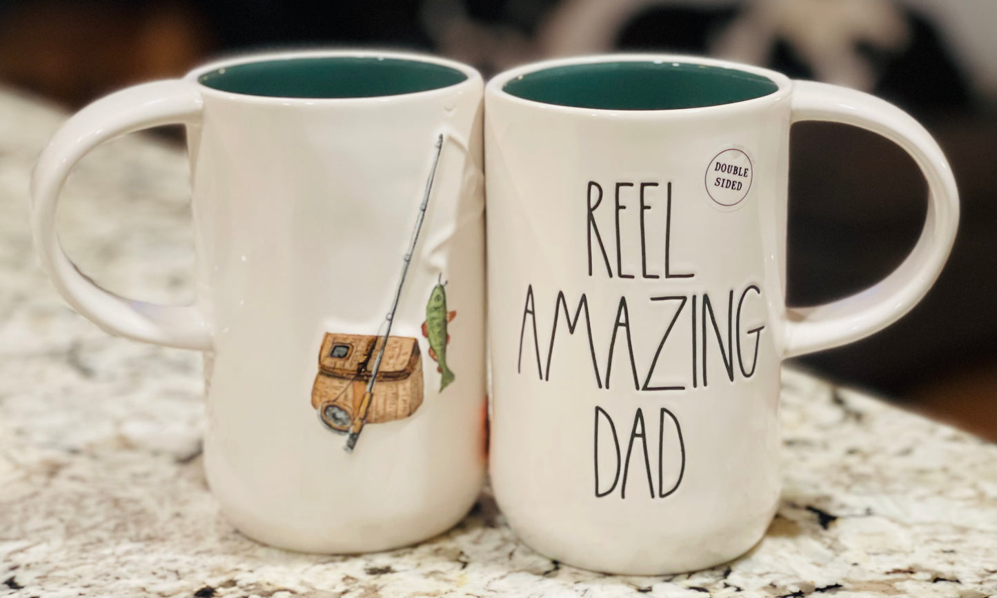 New Rae Dunn white ceramic coffee mug REEL AMAZING DAD