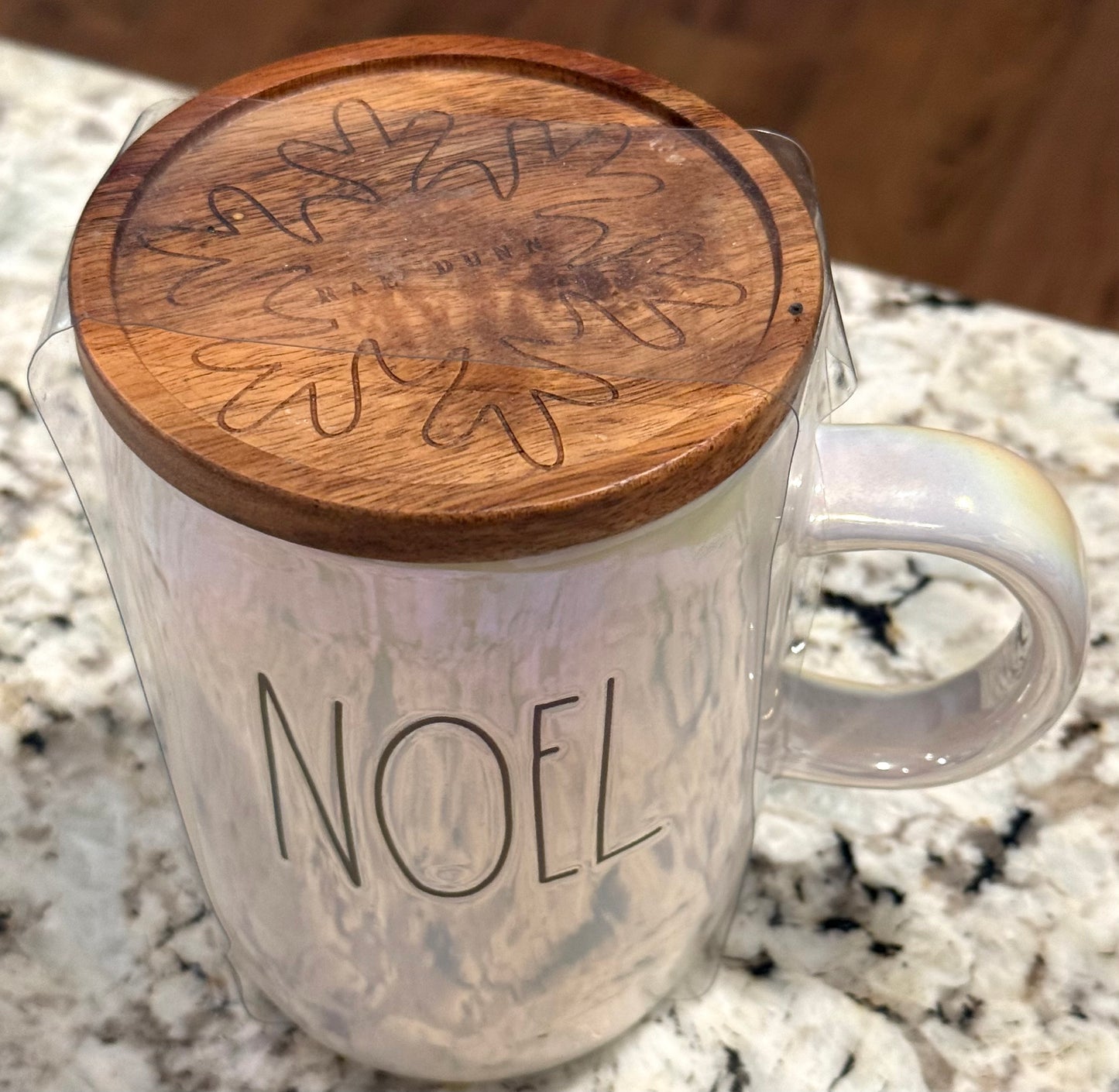 New Rae Dunn white iridescent ceramic Christmas decor coffee mug NOEL coaster top