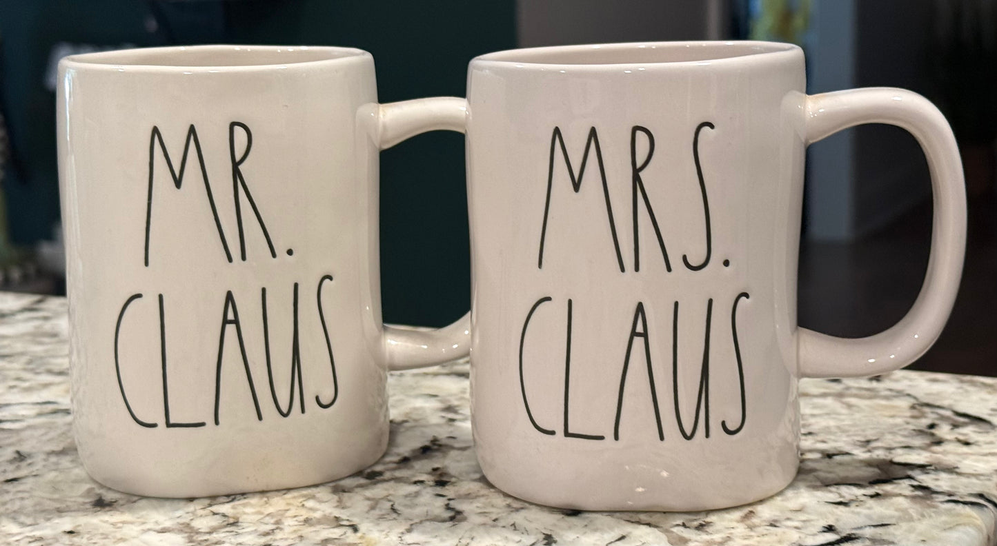 New Rae Dunn white ceramic Christmas decor coffee mug set MR & MRS CLAUS