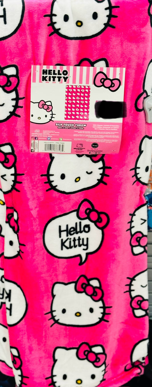 New hot pink Hello Kitty bubble logo throw blanket 50x70