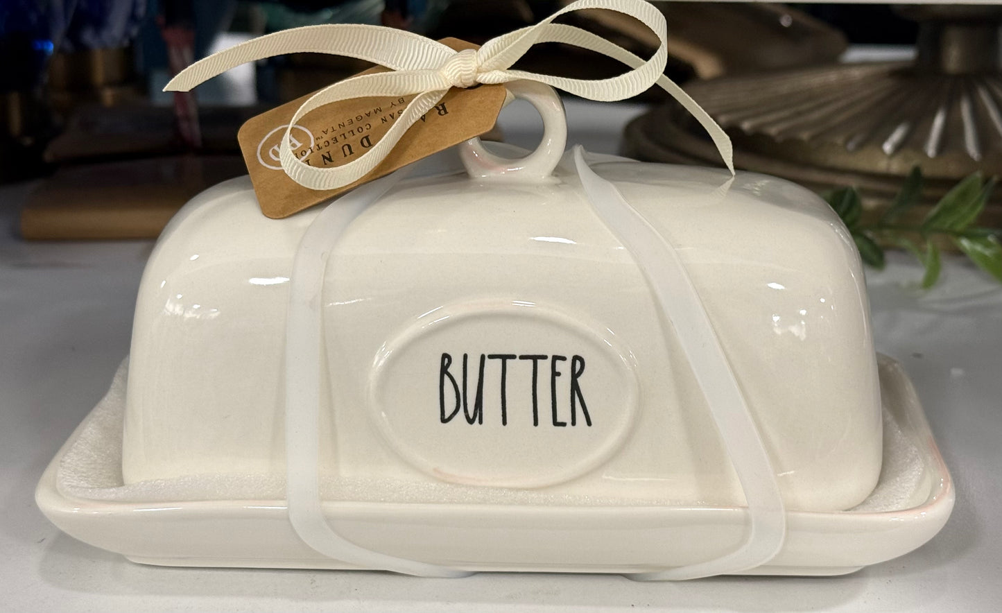 New Rae Dunn white ceramic BUTTER dish and tray
