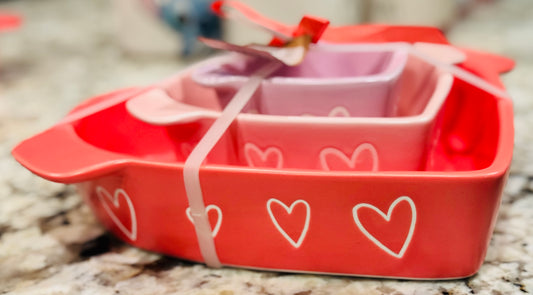 New Rae Dunn 3-piece ceramic heart shaped baking dish set OH LA LA