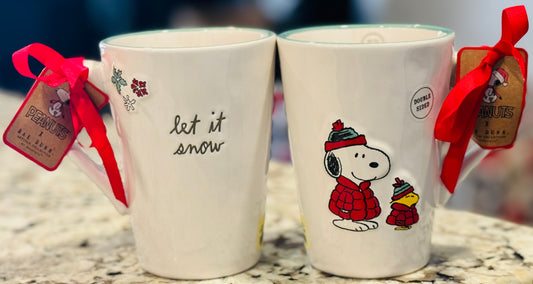 New Rae Dunn x Peanuts Snoopy ceramic Christmas mug LET IT SNOW