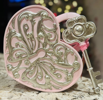 New pink & silver heart locket Valentine day home decor