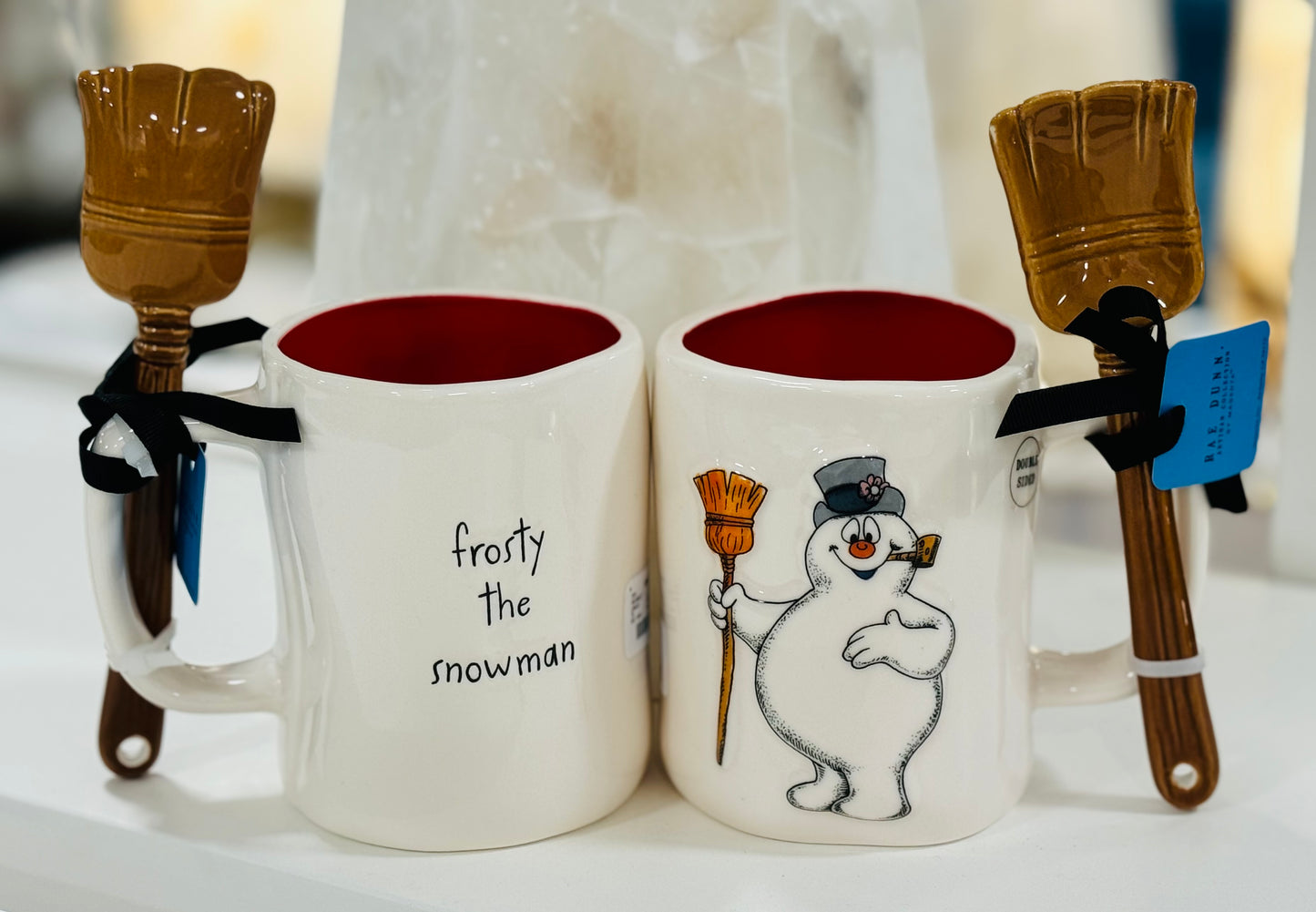 New Rae Dunn x FROSTY THE SNOWMAN ceramic mug with spoon broom