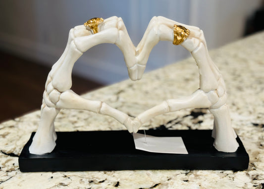 New Halloween decor skeleton heart hands with gold rings