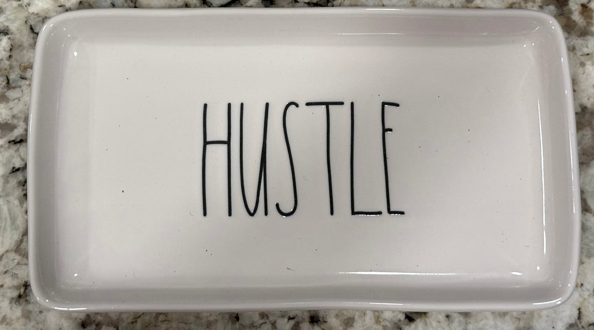 Rae Dunn white ceramic 10x5 tray HUSTLE