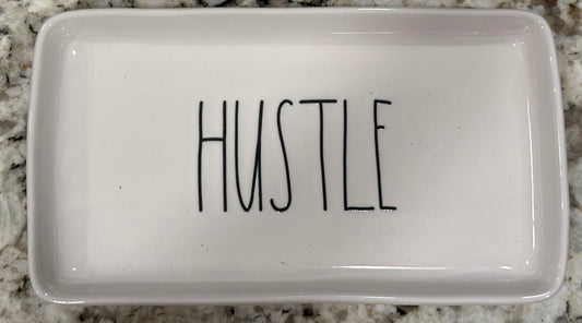 Rae Dunn white ceramic 10x5 tray HUSTLE