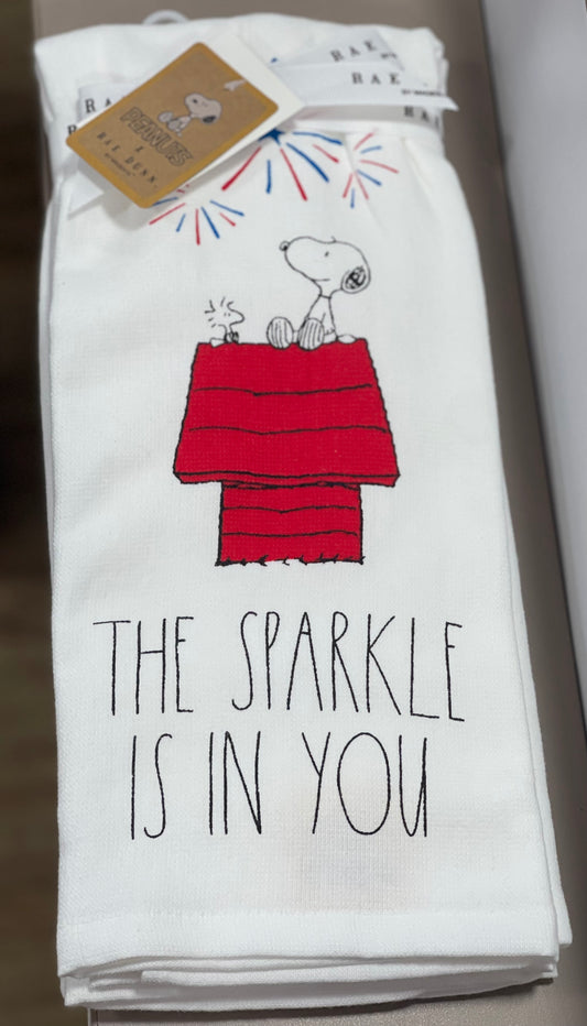New Rae Dunn 2-piece Peanuts Snoopy towel set THE SPARKLE IS IN YOU