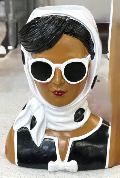 New resin polka dot head wrap head vase decor 9.5x7.5