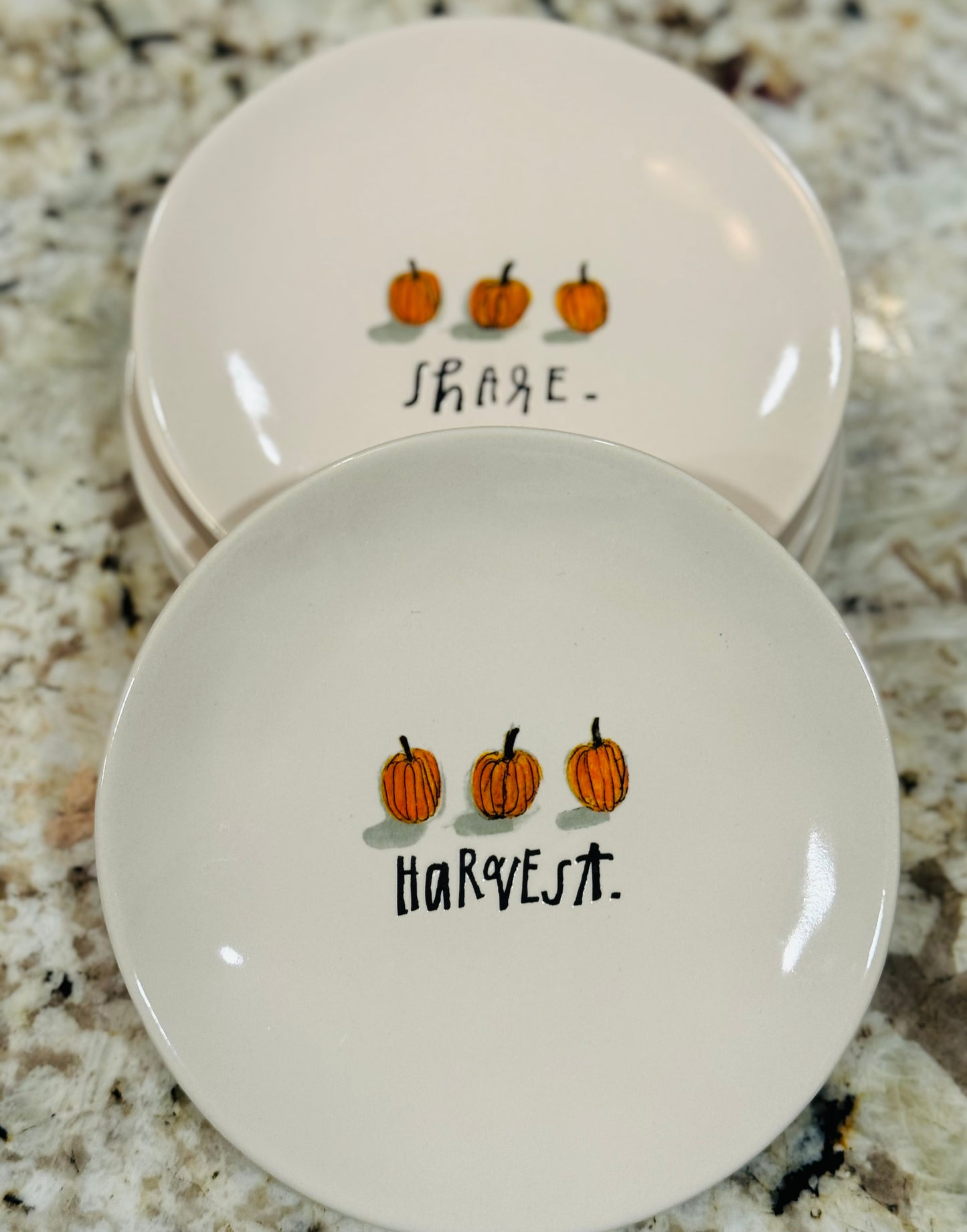 New Rae Dunn white ceramic watercolor Pumpkin 4-piece dessert plate set