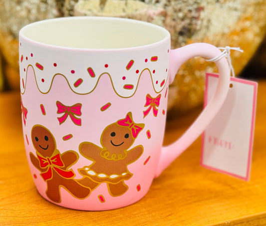 New Peppermint Pine ceramic hand painted pink gingerbread mug