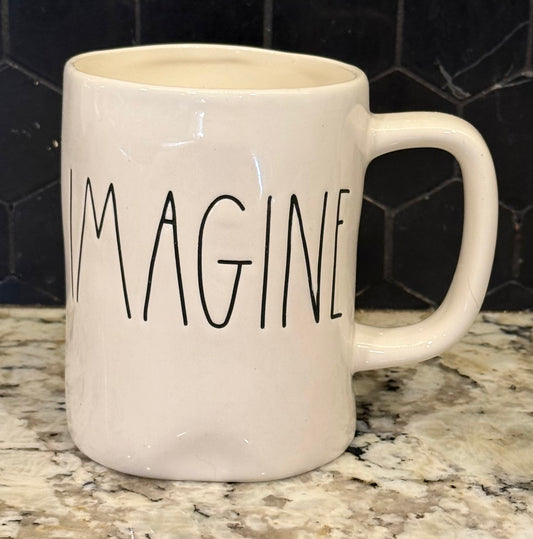 Rae Dunn white ceramic coffee mug IMAGINE