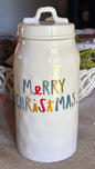 Rae Dunn white 9.25” ceramic retired MERRY CHRISTMAS canister