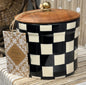 New Ceramic 5” Made in India black & white ceramic check canister