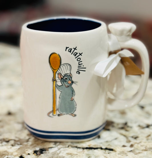 New Rae Dunn x Pixar’s Ratatouille white ceramic coffee mug with chef hat