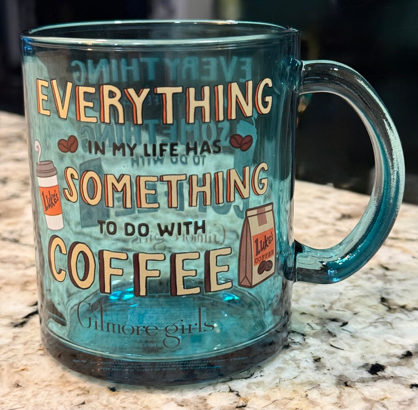 New blue glass 17.5oz Luke’s Gilmore Girls Everything coffee mug decor