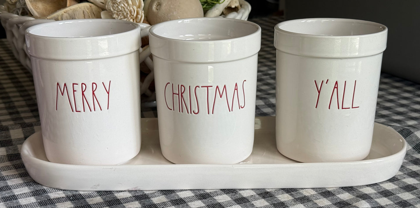 New Rae Dunn white ceramic Christmas utensil holder MERRY CHRISTMAS Y’ALL