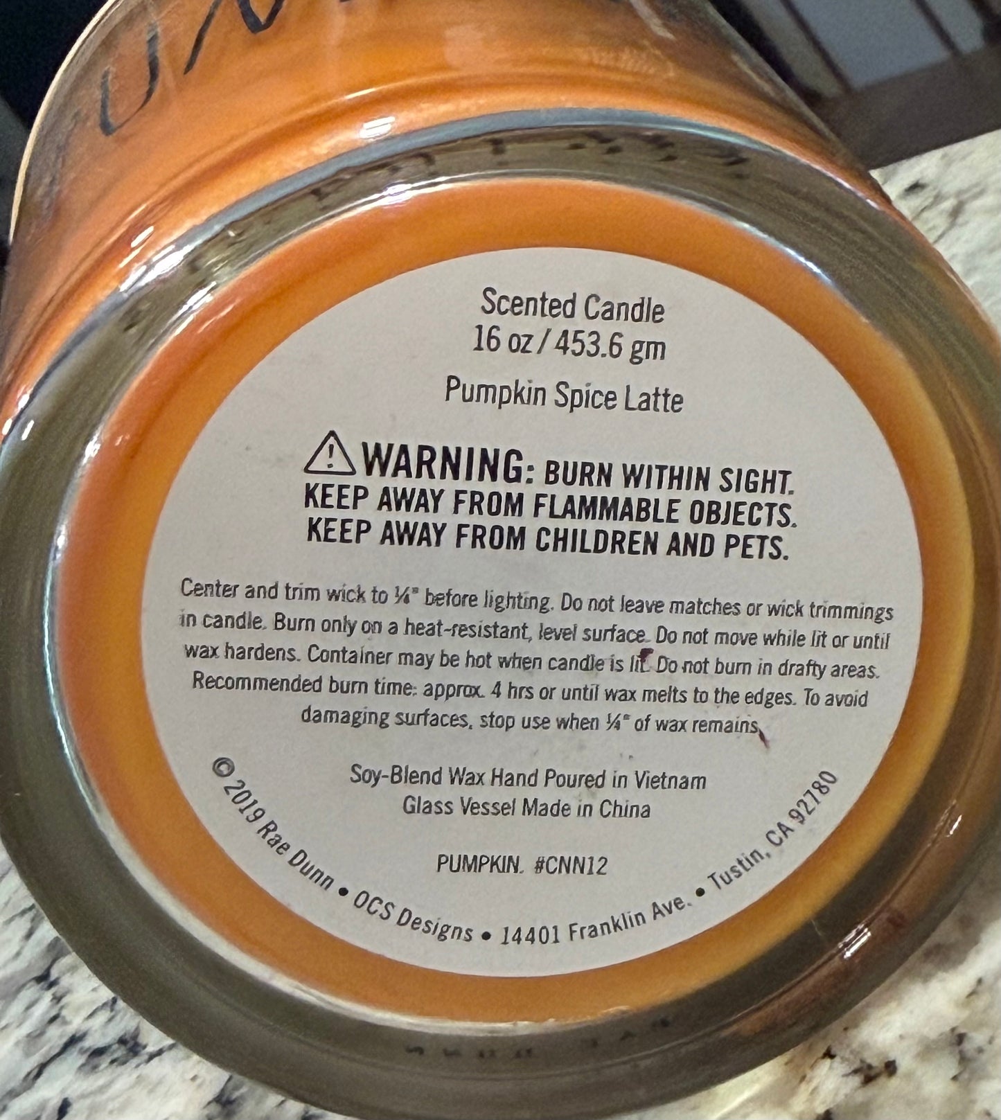 New Rae Dunn PUMPKIN glass fall scented candle 16oz Pumpkin Pie Latte scented