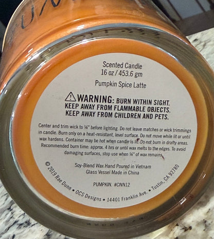 New Rae Dunn PUMPKIN glass fall scented candle 16oz Pumpkin Pie Latte scented