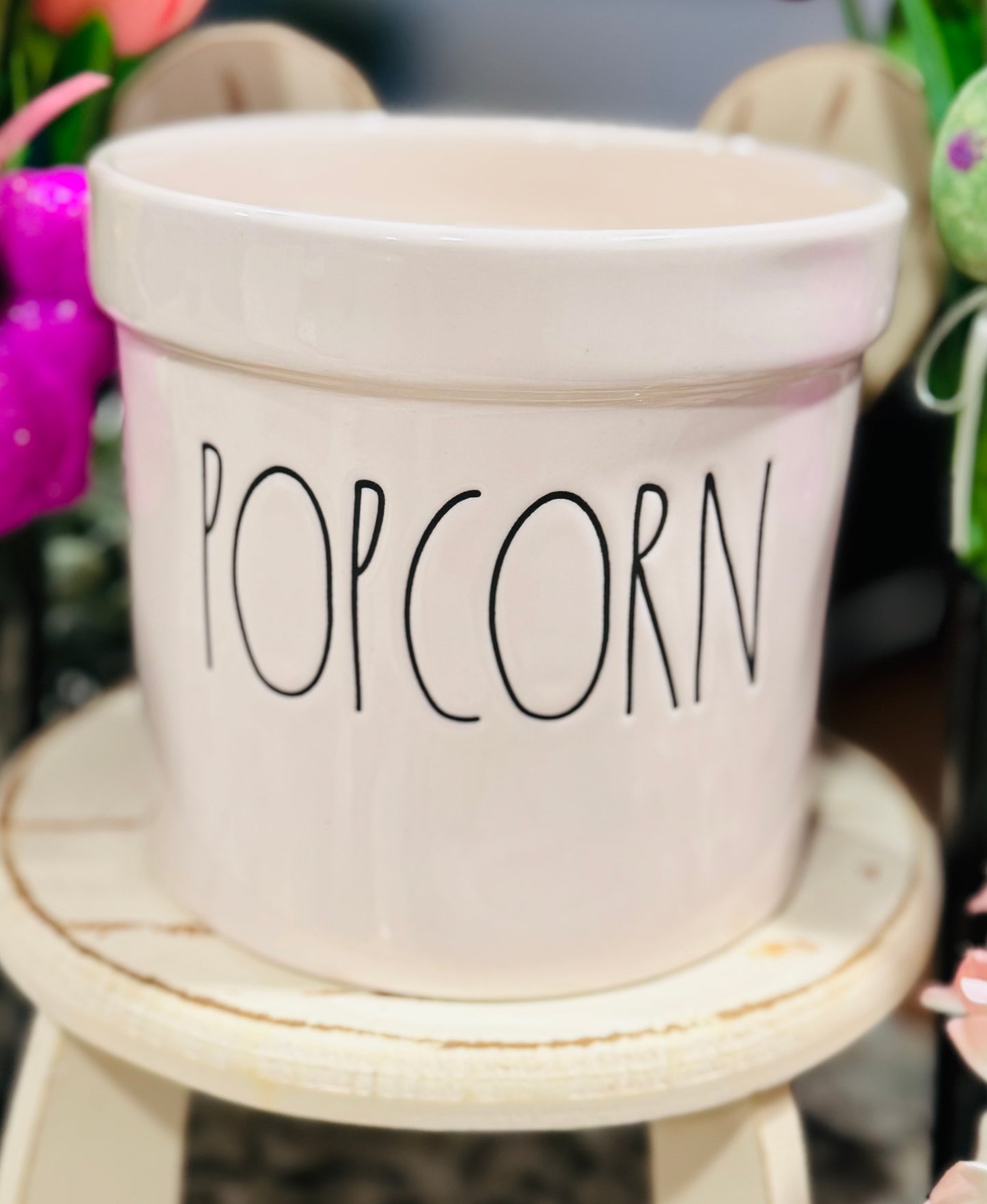 New Rae Dunn white ceramic POPCORN bowl bucket