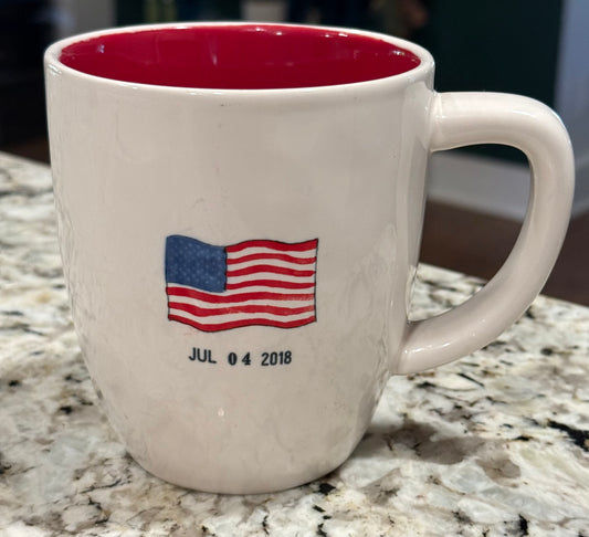 Rae Dunn white patriotic USA  flag coffee mug JULY 4th 2018