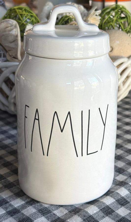 Rae Dunn white ceramic FAMILY canister