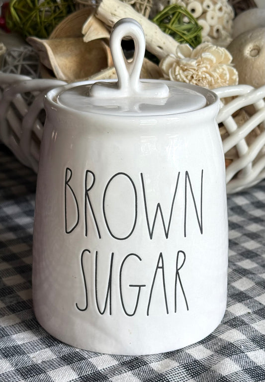 New Rae Dunn white ceramic BROWN SUGAR canister 6.5”