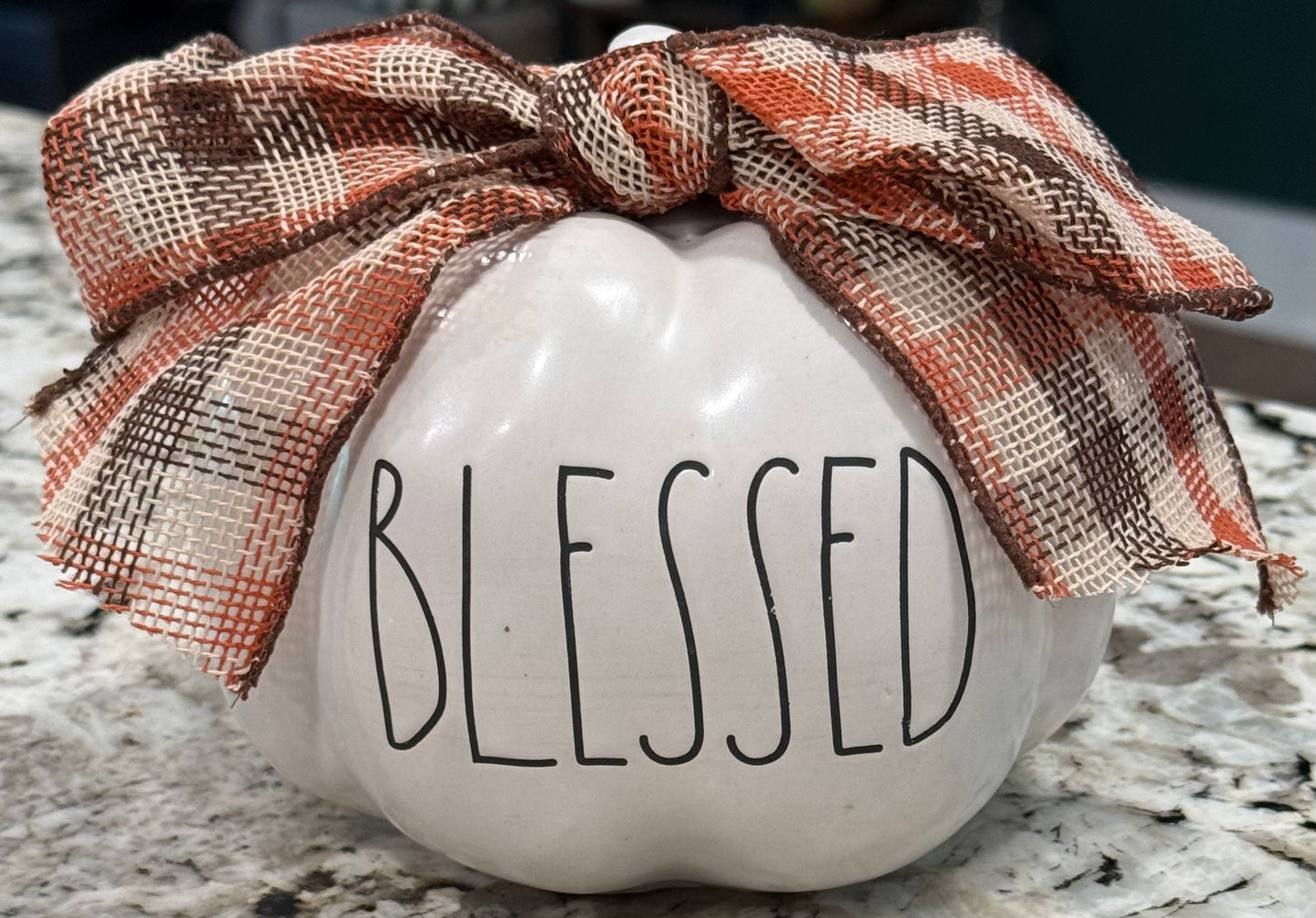 New Rae Dunn white ceramic 10” BLESSED fall pumpkin decor
