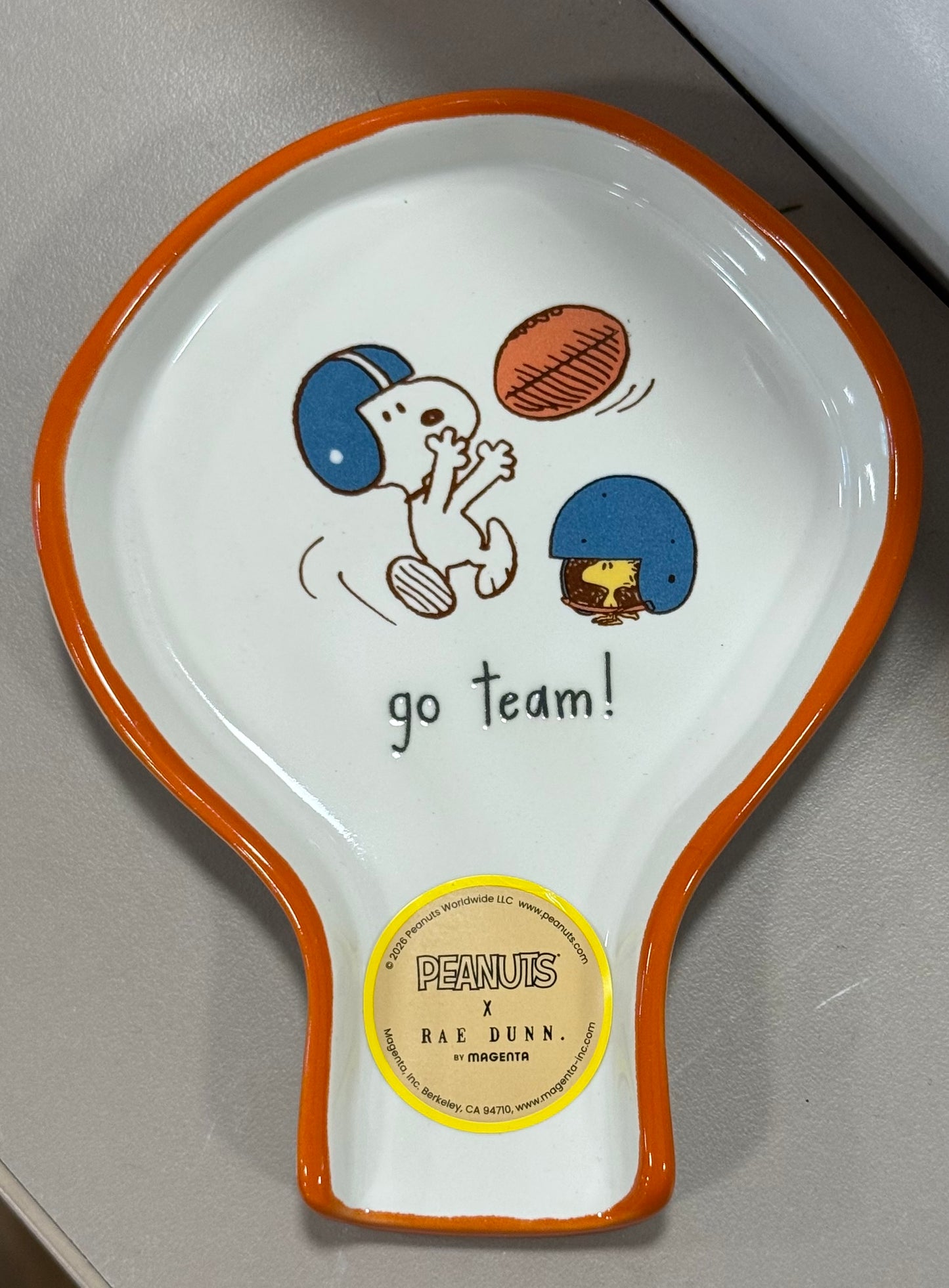 New Rae Dunn x Peanuts Snoopy ceramic fall spoon rest GO TEAM!