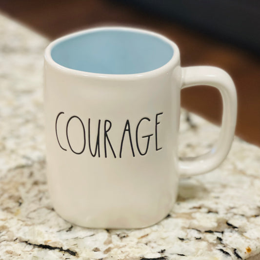 New Rae Dunn white ceramic coffee mug COURAGE