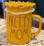 New Rae Dunn yellow sunflower topper ceramic coffee mug PRETTY MOM