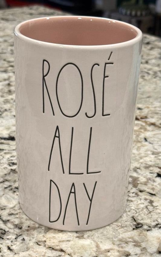 New Rae Dunn white ceramic wine bottle holder ROSE ALL DAY