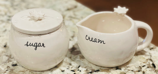 New Rae Dunn white ceramic script style font CREAM & SUGAR mini dishes