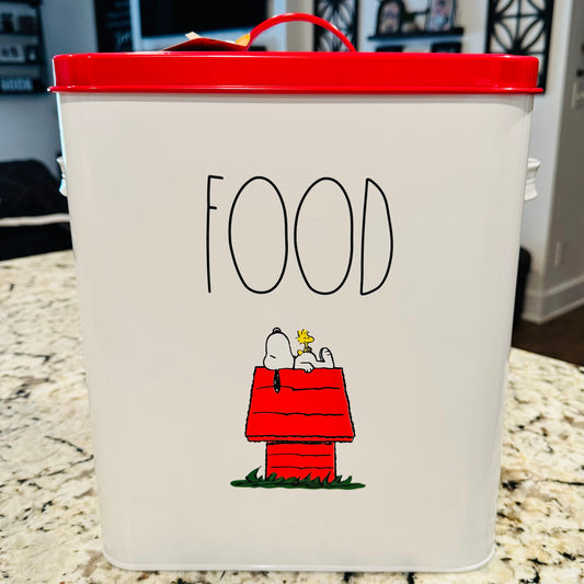 New Rae Dunn x Peanuts Snoopy metal dog food container red & white FOOD