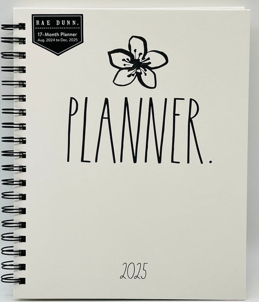 New Rae Dunn Spiral 2024-2025 planner hardback spiral white flower