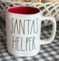 New Rae Dunn white ceramic Christmas mug red interior, SANTA’S HELPER