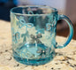 New blue glass, hand painted blue coquette mug