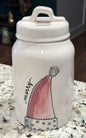 New Rae Dunn white ceramic Christmas canister MERRY Santa hat 8”