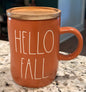 New Rae Dunn orange ceramic coaster topped coffee mug HELLO FALL