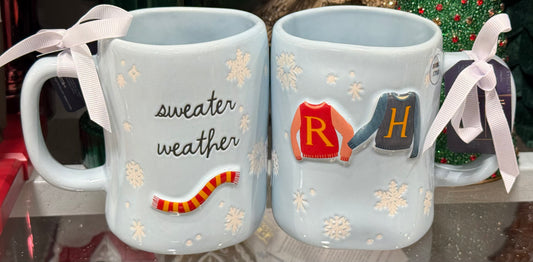 New Rae Dunn x Harry Potter blue ceramic Christmas coffee mug SWEATER WEATHER