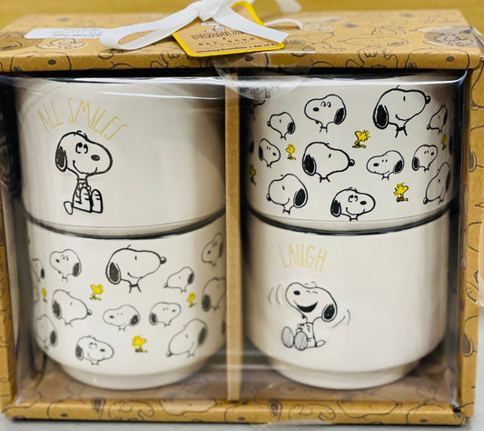 New Rae Dunn x Peanuts Snoopy Best Friends line 4-piece ceramic ramekin cup set