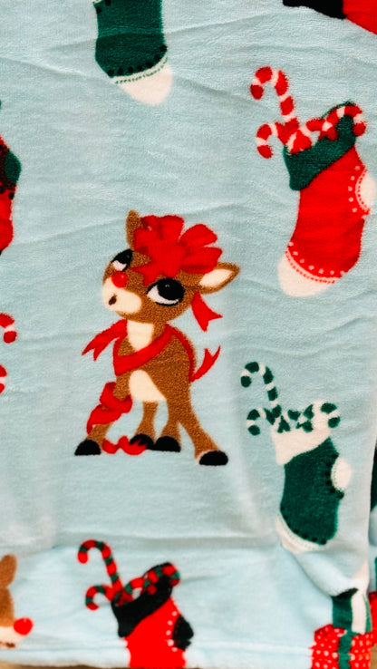 New Rudolph The Red Nosed Reindeer greenish Christmas plush throw blanket 60x70