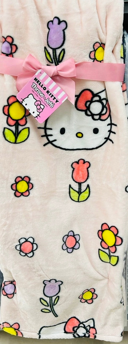 New release pink Hello Kitty Easter flower tulip throw blanket 50x70