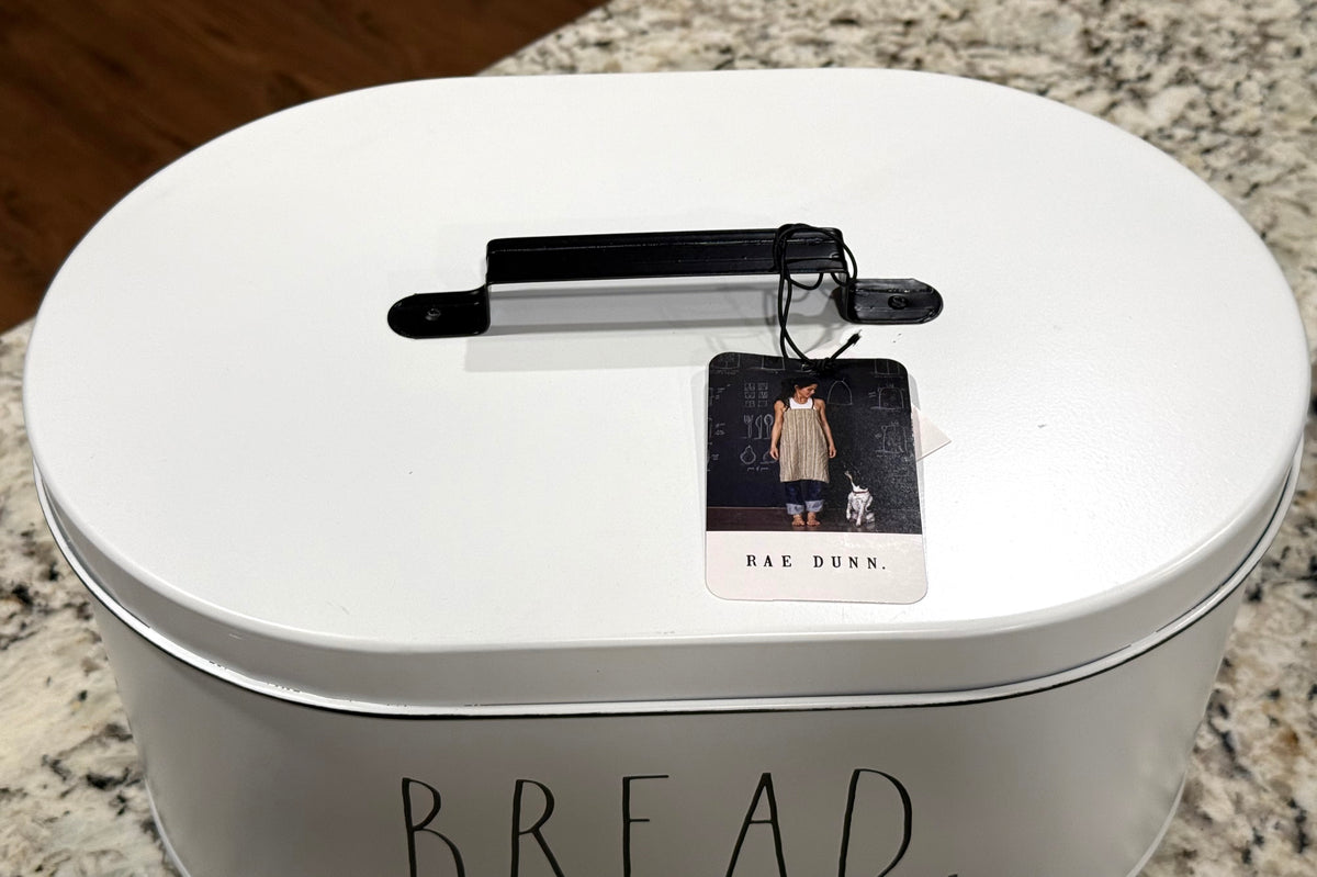 New Rae Dunn white metal BREAD storage lidded container (large) 13.5x7x10