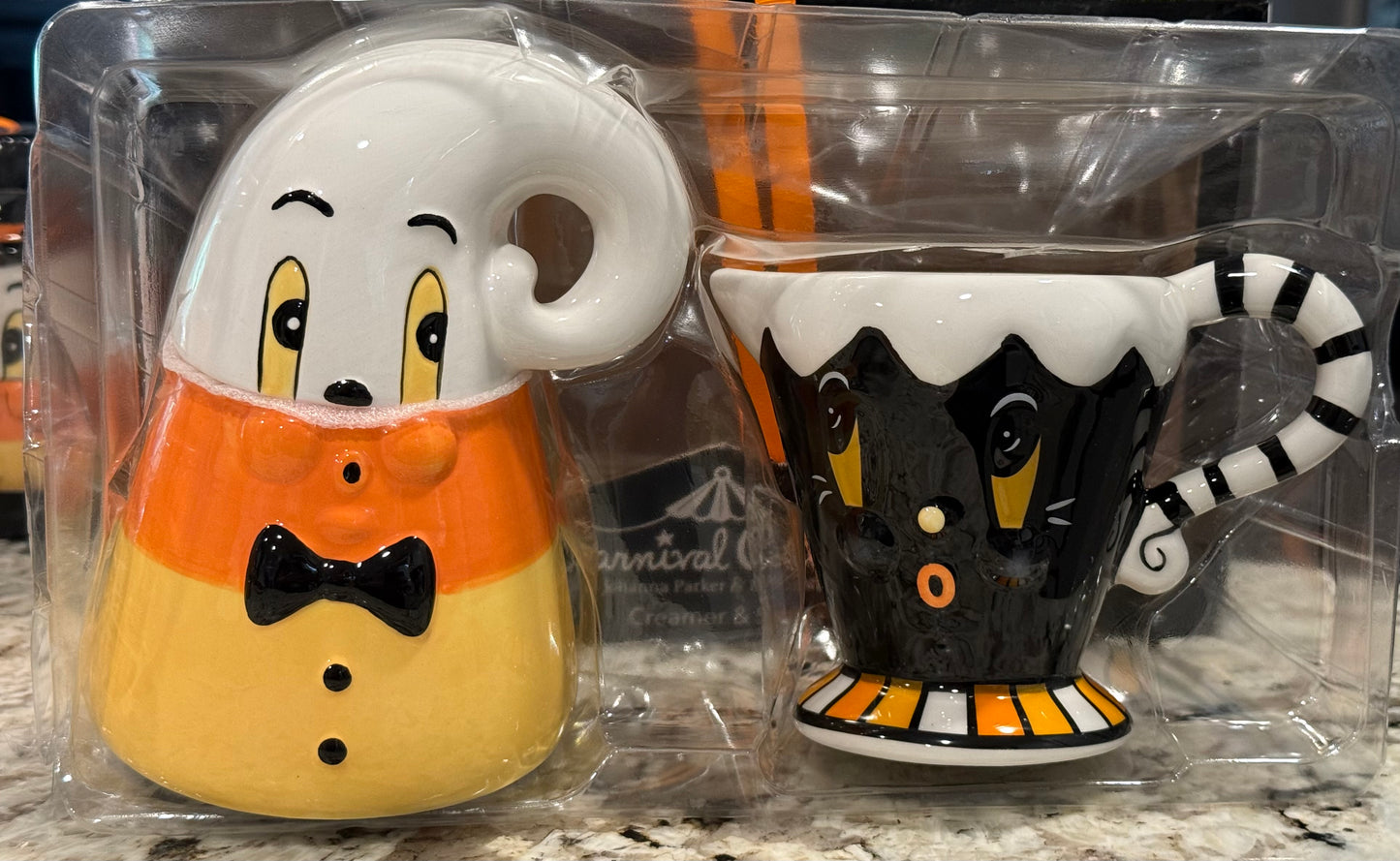 New Joanna Parker ceramic Halloween cream and sugar coffee bar decor set
